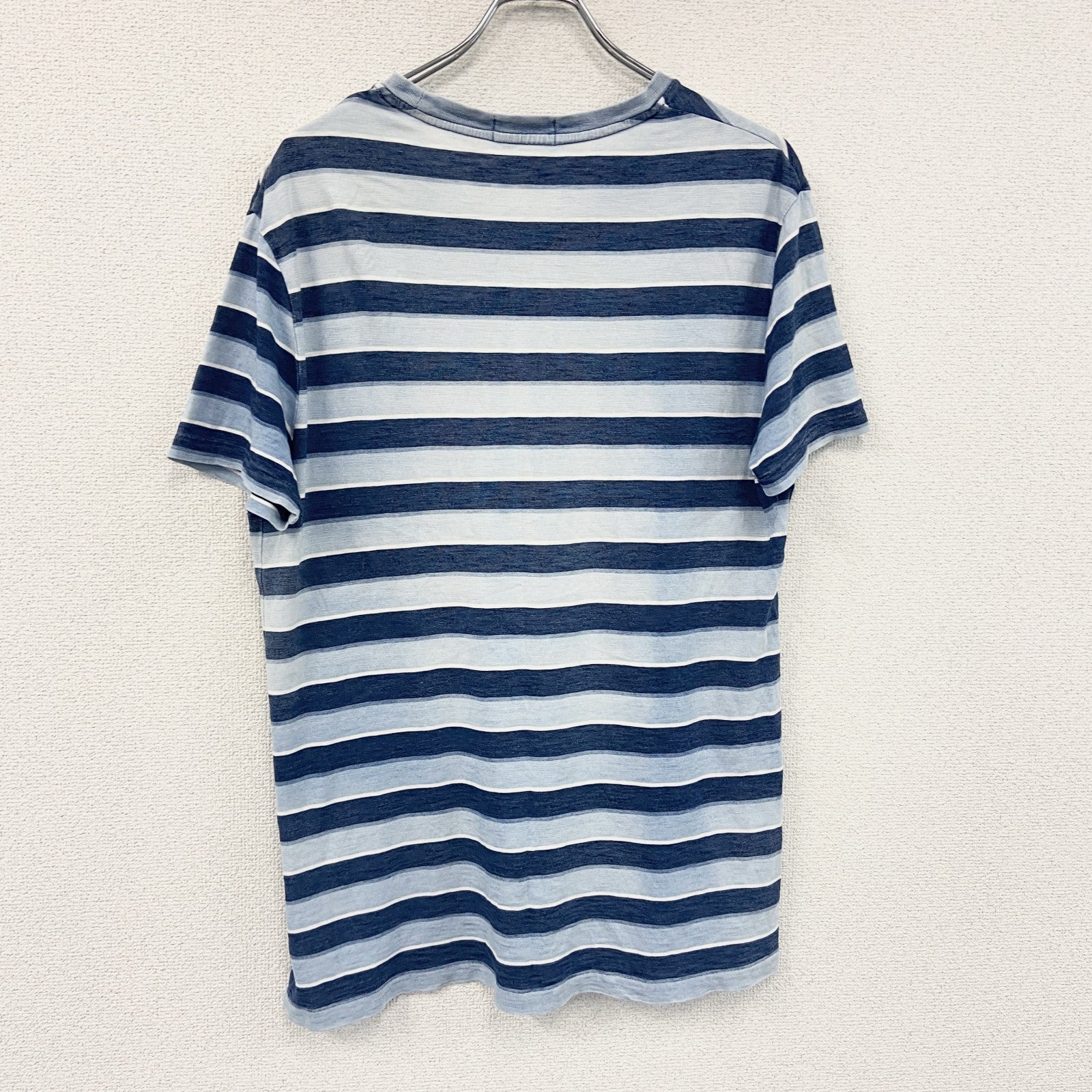 POLO RALPH LAUREN　ラルフローレン　半袖プリントTシャツ　ボーダー柄　水色　ライトブルー　紺　ネイビー　Mサイズ