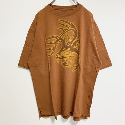 古着 used　LEGENDARY　半袖アニマル柄プリントTシャツ　トナカイ　茶色　レトロデザイン　ビッグシルエット　XLサイズ