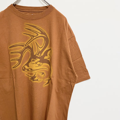 古着 used　LEGENDARY　半袖アニマル柄プリントTシャツ　トナカイ　茶色　レトロデザイン　ビッグシルエット　XLサイズ