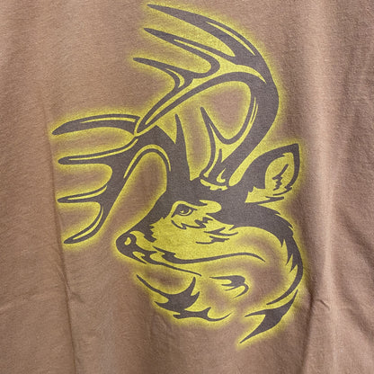 古着 used　LEGENDARY　半袖アニマル柄プリントTシャツ　トナカイ　茶色　レトロデザイン　ビッグシルエット　XLサイズ