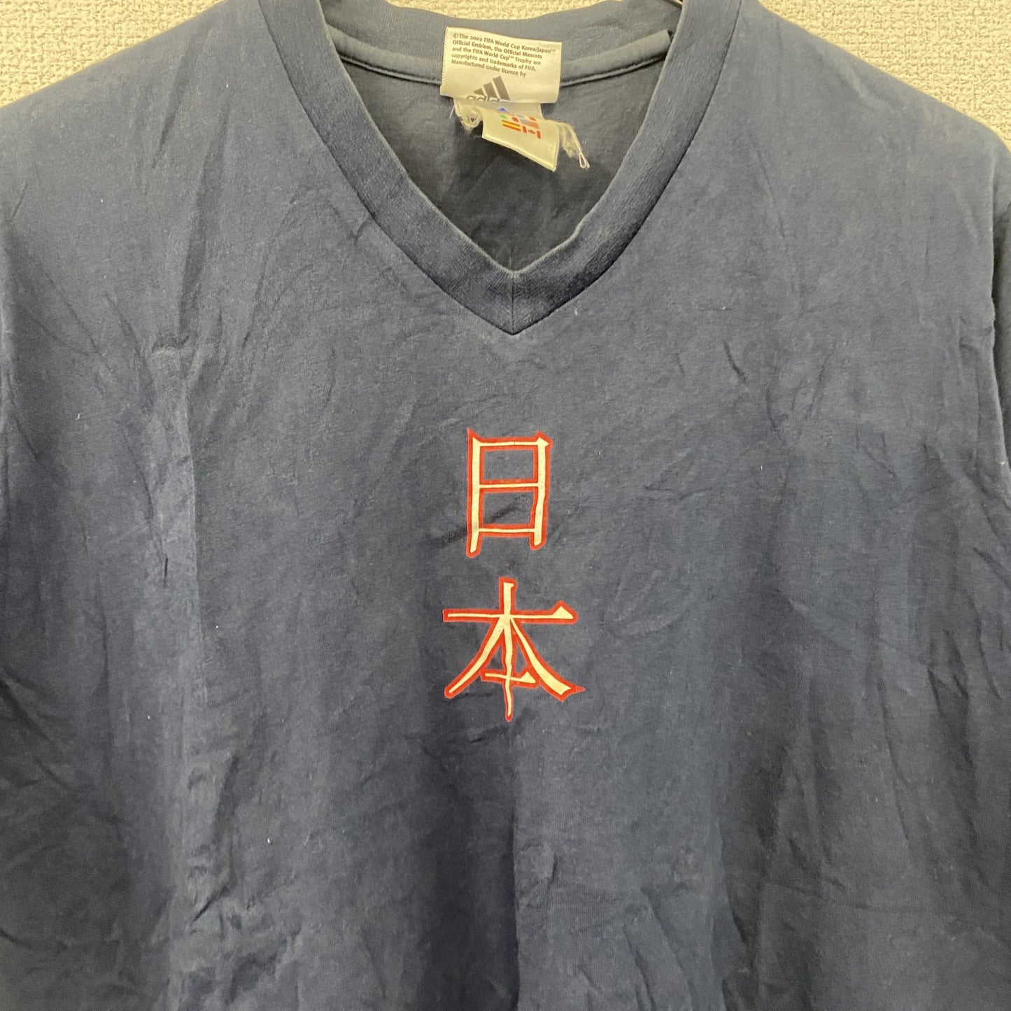 adidas　アディダス　半袖プリントTシャツ　日本ロゴ　紺　ネイビー