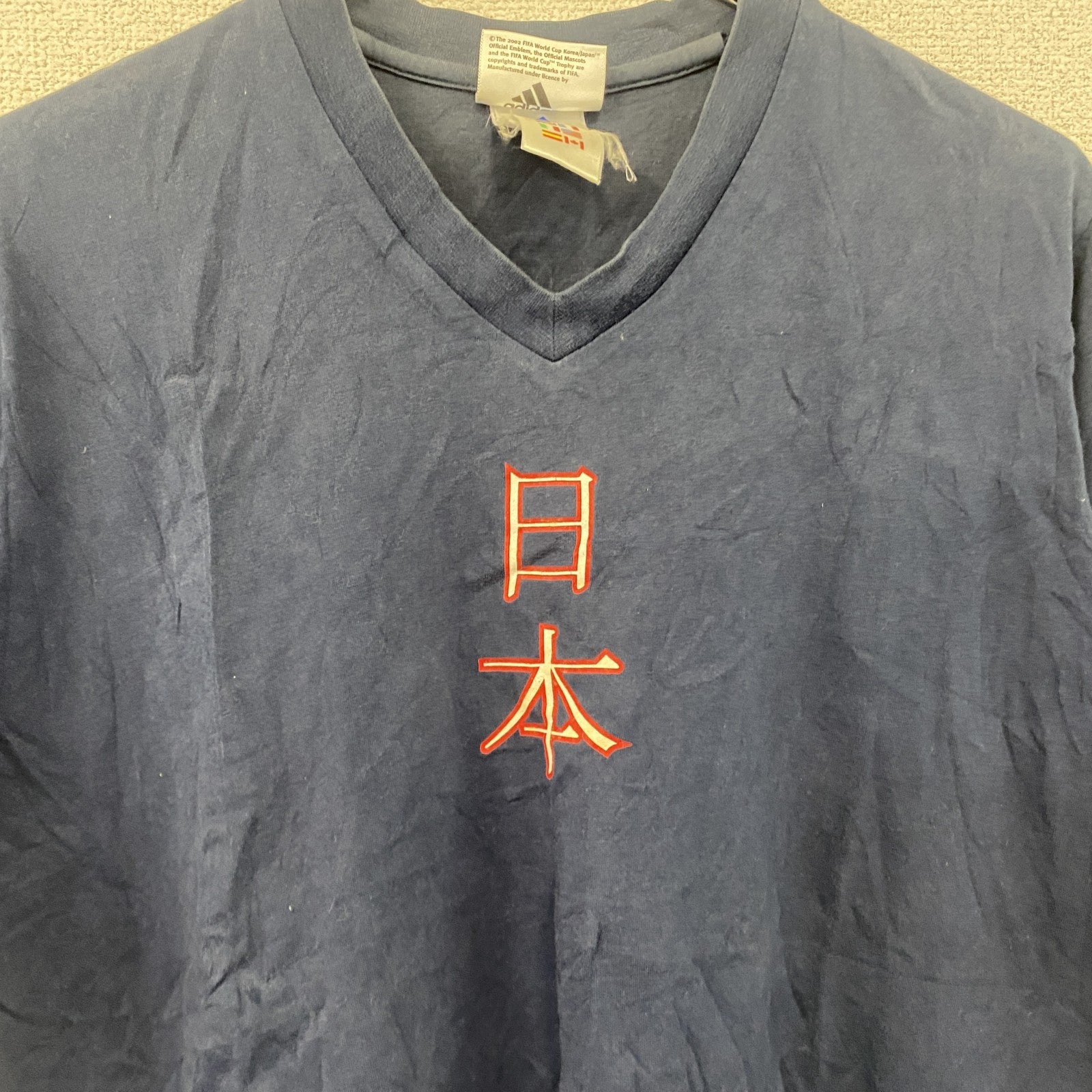 adidas　アディダス　半袖プリントTシャツ　日本ロゴ　紺　ネイビー