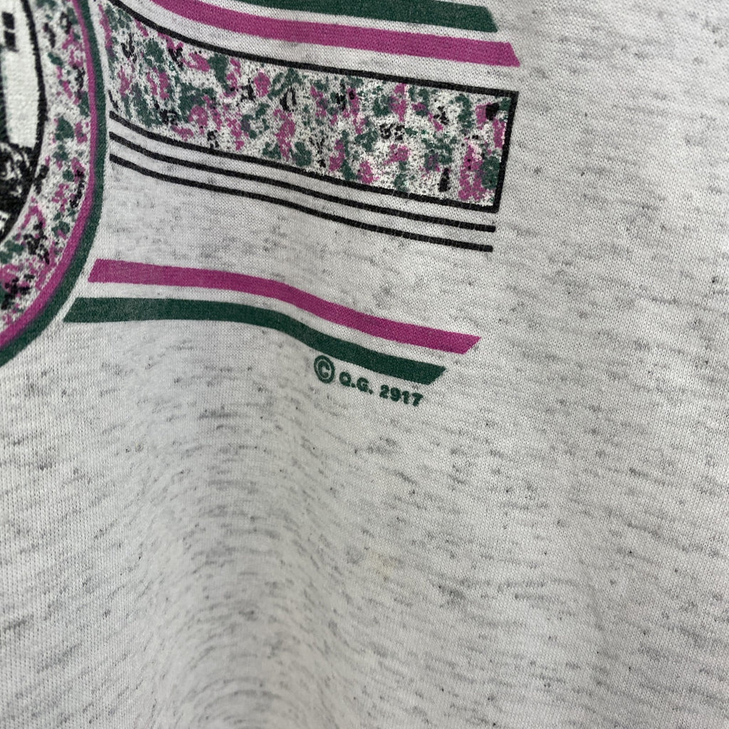 古着 used　90s　ヴィンテージ　半袖プリントTシャツ　カレッジ風　　灰色　ライトグレー　ニューファンドランド　Lサイズ