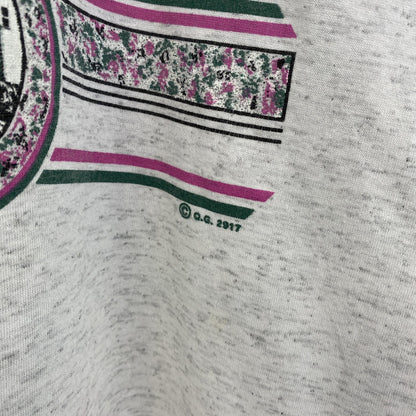 古着 used　90s　ヴィンテージ　半袖プリントTシャツ　カレッジ風　　灰色　ライトグレー　ニューファンドランド　Lサイズ