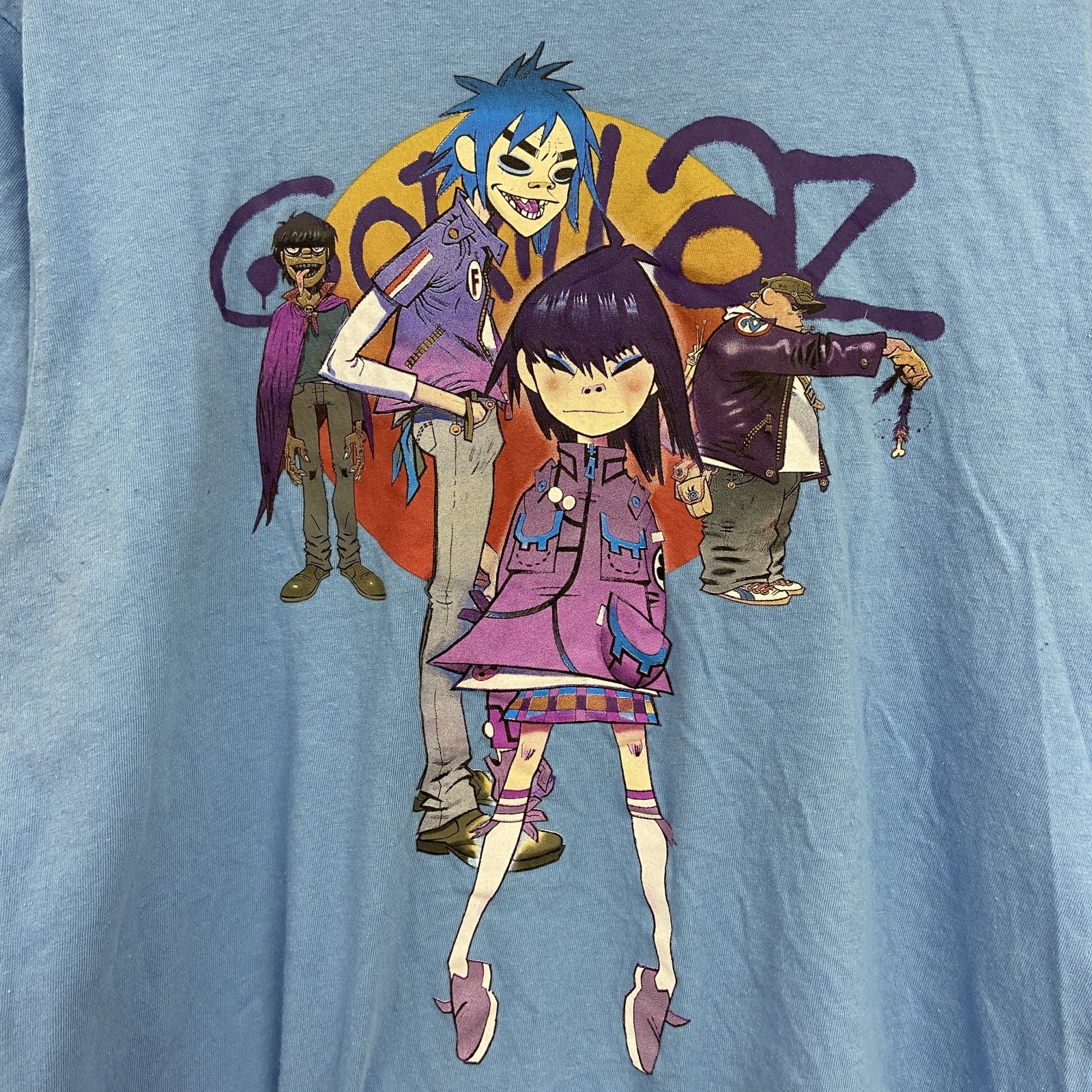 古着 used　Gorillaz　ゴリラズ　半袖バンドプリントTシャツ　レトロデザイン　クルーネック　水色　ライトブルー　