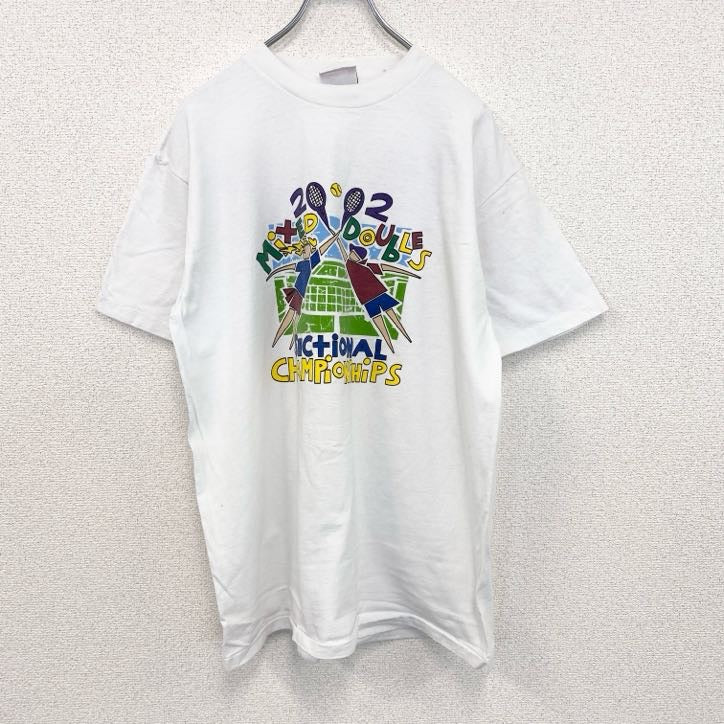 古着 used　90s　ヴィンテージ　半袖プリントTシャツ　テニス　100％コットン　白　ホワイト　Lサイズ