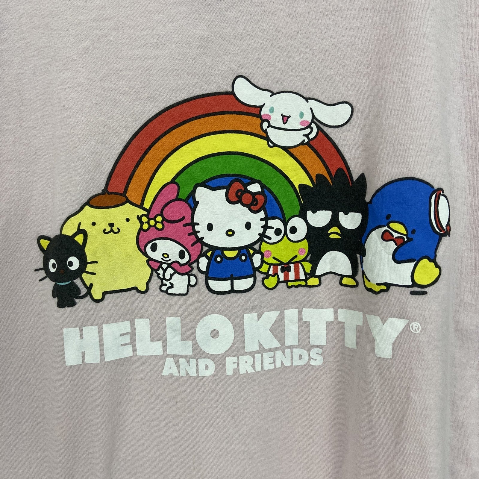 古着 used　サンリオ　ハローキティ　半袖キャラクタープリントTシャツ　レトロデザイン　クルーネック　ピンク　XLサイズ