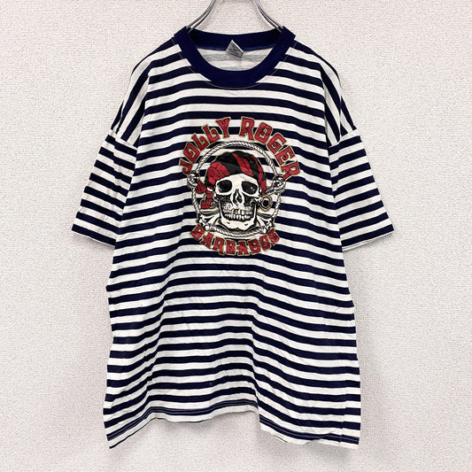 90s　RIVER BAY　JOLLY ROGER　半袖Tシャツ　ヴィンテージ　ボーダー　モノクロ　Lサイズ
