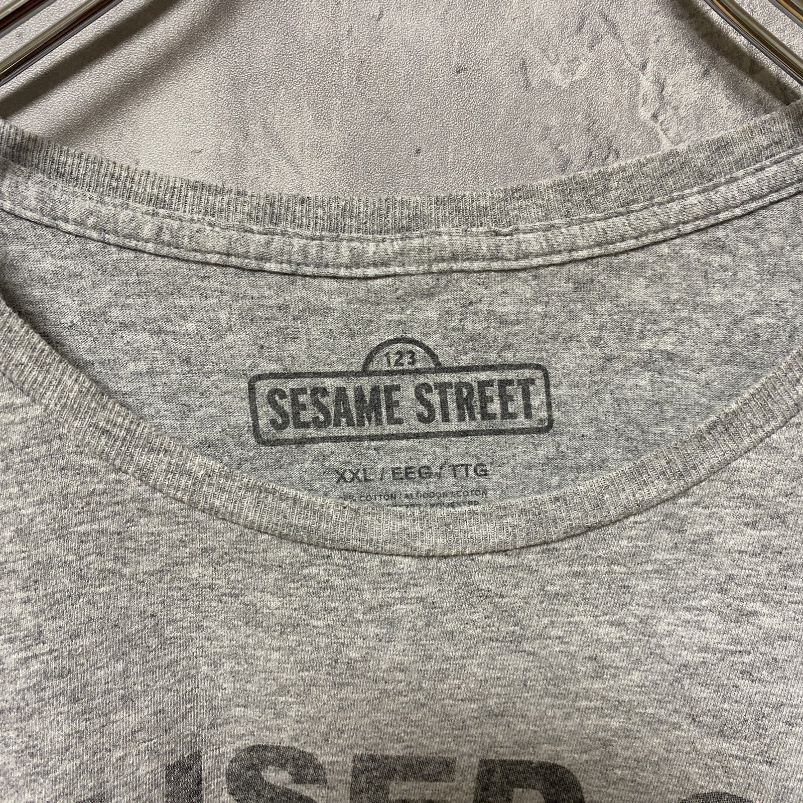古着 used　SESAME STREET　セサミストリート　半袖プリントキャラTシャツ　グレー　ビッグシルエット　2XLサイズ