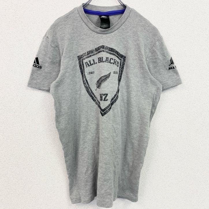 古着 used　Adidas　アディダス　半袖プリントTシャツ　オールブラックス　ラグビー　ニュージーランド　グレー　Mサイズ　