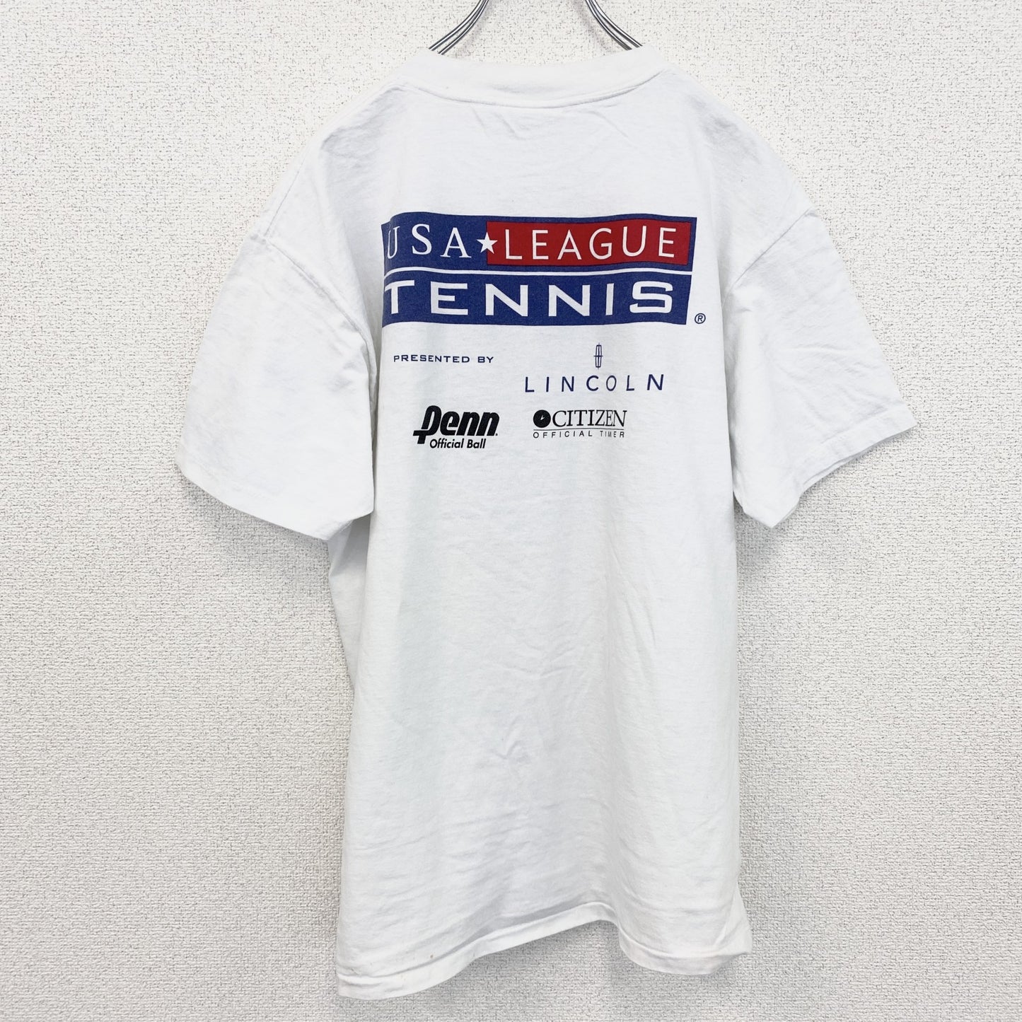 古着 used　90s　ヴィンテージ　半袖プリントTシャツ　テニス　100％コットン　白　ホワイト　Lサイズ
