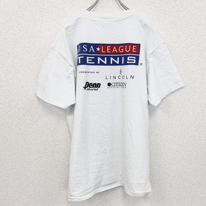 古着 used　90s　ヴィンテージ　半袖プリントTシャツ　テニス　100％コットン　白　ホワイト　Lサイズ