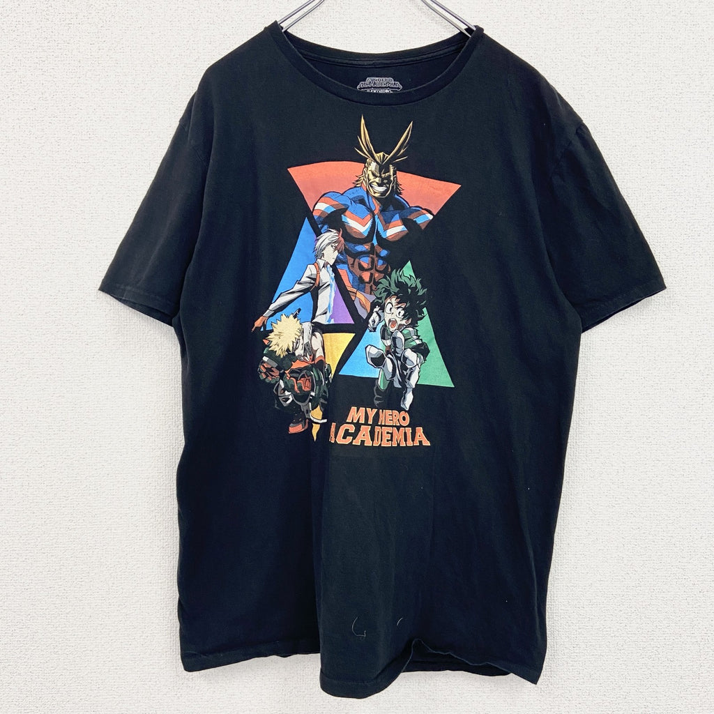 古着 used　僕のヒーローアカデミア　半袖アニメプリントTシャツ　レトロ　クルーネック　キャラクター　黒　ブラック　XLサイズ
