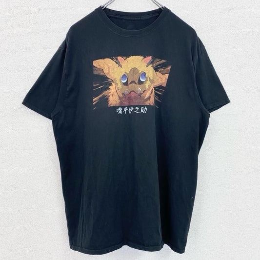 古着 used　鬼滅の刃　半袖アニメプリントTシャツ　レトロ　クルーネック　伊之助　いのすけ　黒　ブラック　2XLサイズ