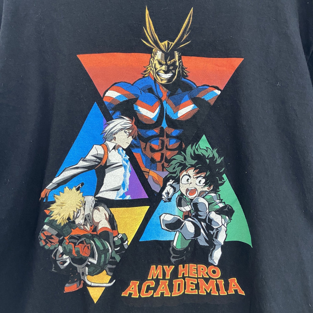 古着 used　僕のヒーローアカデミア　半袖アニメプリントTシャツ　レトロ　クルーネック　キャラクター　黒　ブラック　XLサイズ