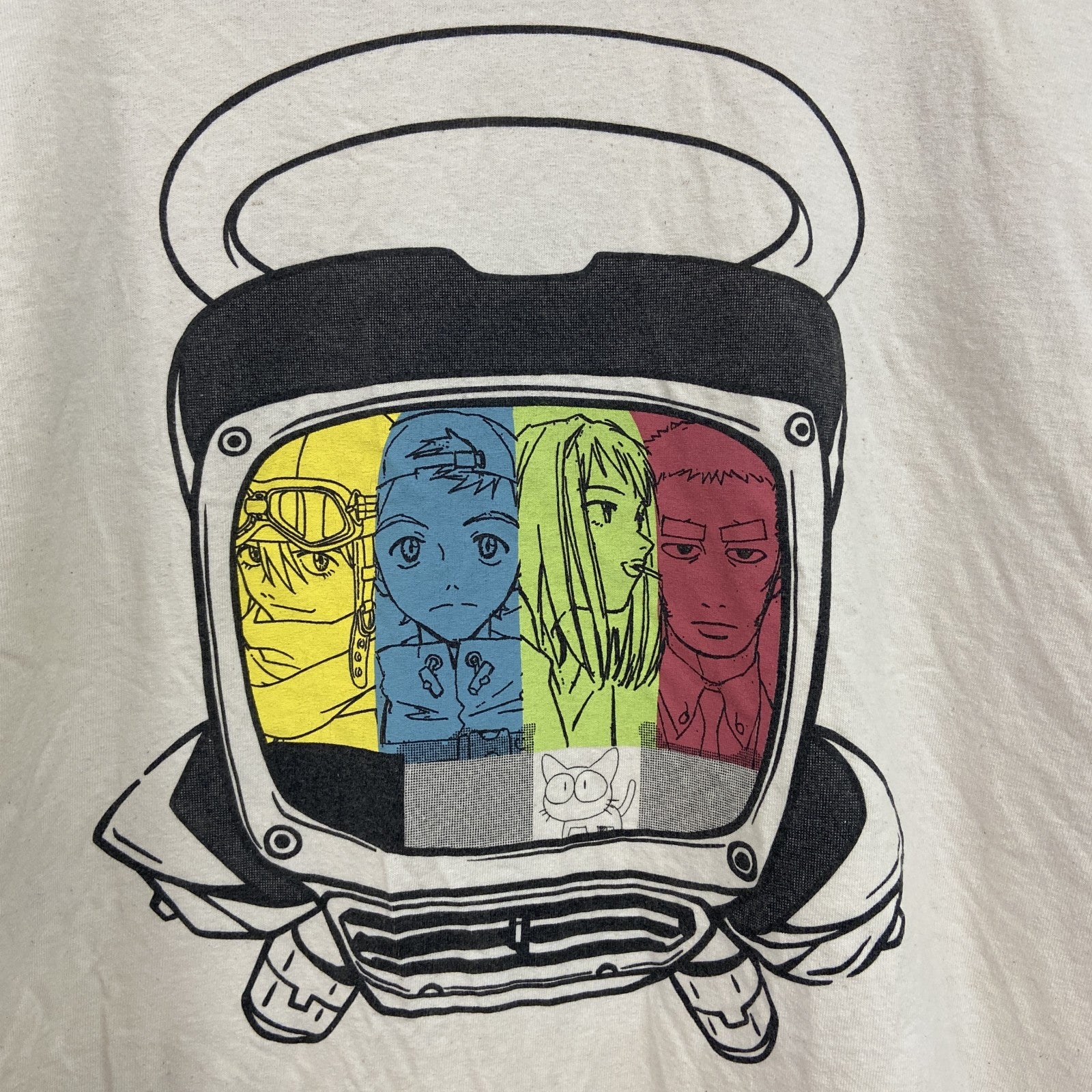 古着 used　FLCL　フリクリ　半袖アニメプリントTシャツ　レトロ　クルーネック　キャラクター　ベージュ　XXLサイズ
