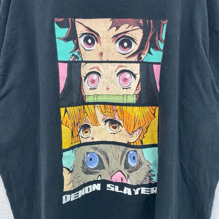 古着 used　鬼滅の刃　半袖アニメプリントTシャツ　レトロ　クルーネック　Demon Slayer　黒　ブラック　2XLサイズ