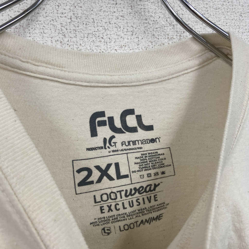 古着 used　FLCL　フリクリ　半袖アニメプリントTシャツ　レトロ　クルーネック　キャラクター　ベージュ　XXLサイズ