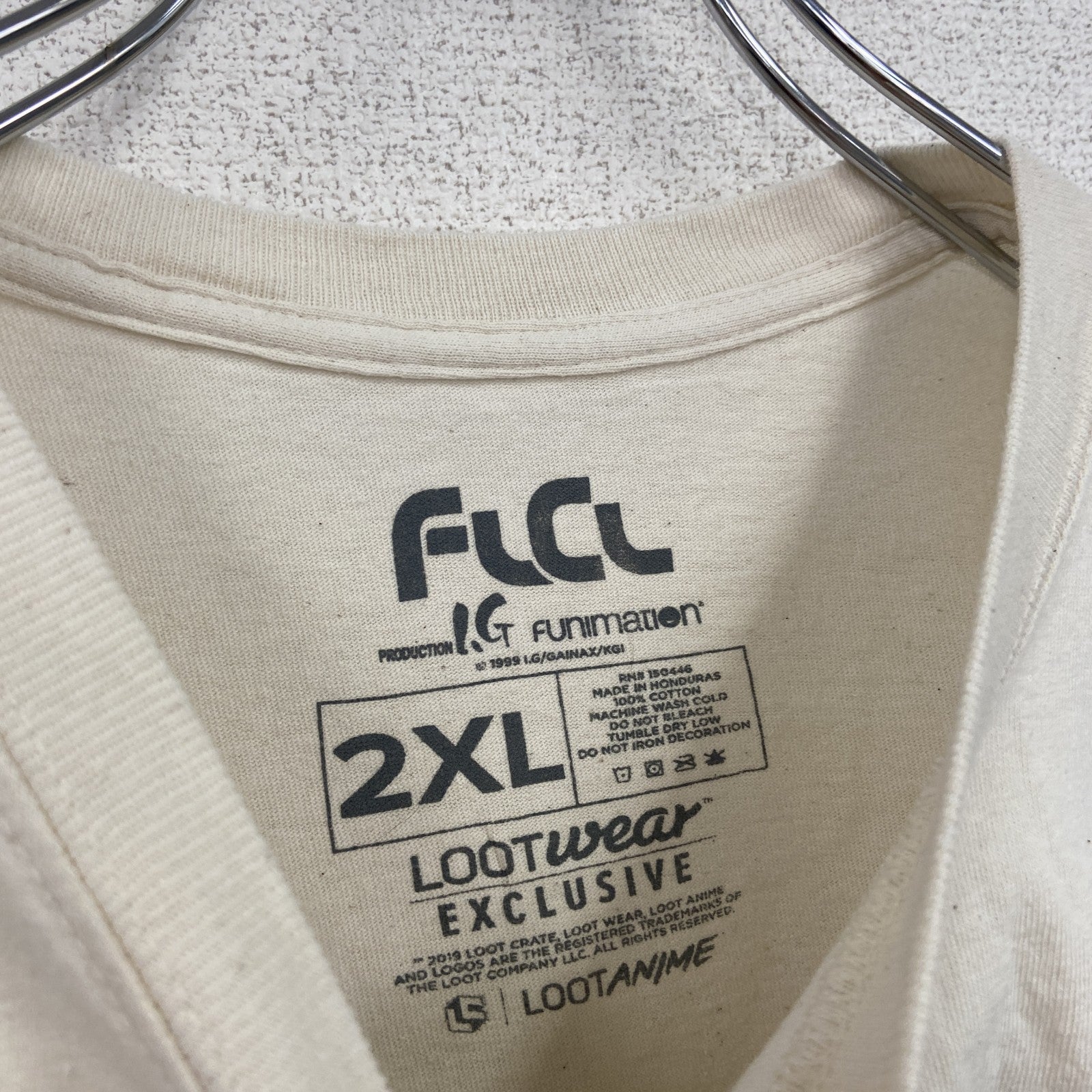 古着 used　FLCL　フリクリ　半袖アニメプリントTシャツ　レトロ　クルーネック　キャラクター　ベージュ　XXLサイズ