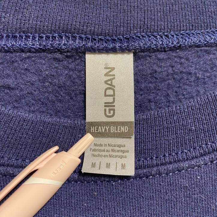 古着 used　GILDAN ギルダン　長袖カレッジプリントスウェット　トレーナー　リー大学　レトロデザイン　ネイビー　Mサイズ