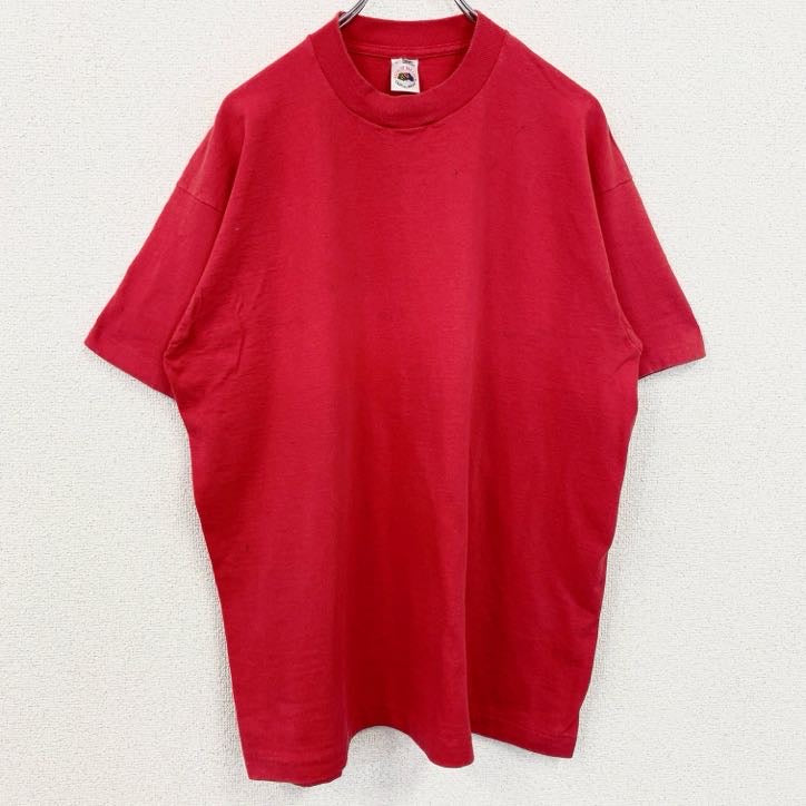 古着 used　90s　フルーツオブザルーム　半袖無地Tシャツ　シングルステッチ　ヴィンテージ　クルーネック　赤　XLサイズ