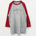 古着 used　チャンピオン　ラグラン　長袖プリントTシャツ　両面プリント　赤　灰色　レッド　グレー　XLサイズ