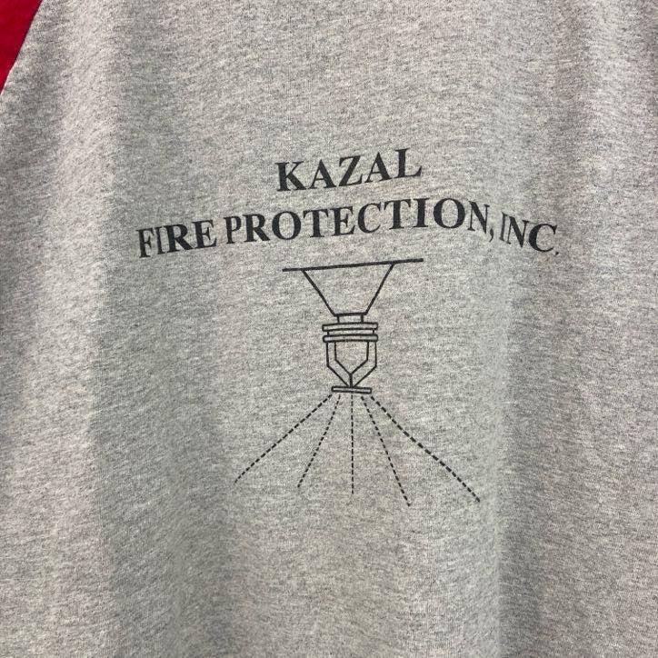 古着 used　チャンピオン　ラグラン　長袖プリントTシャツ　両面プリント　赤　灰色　レッド　グレー　XLサイズ