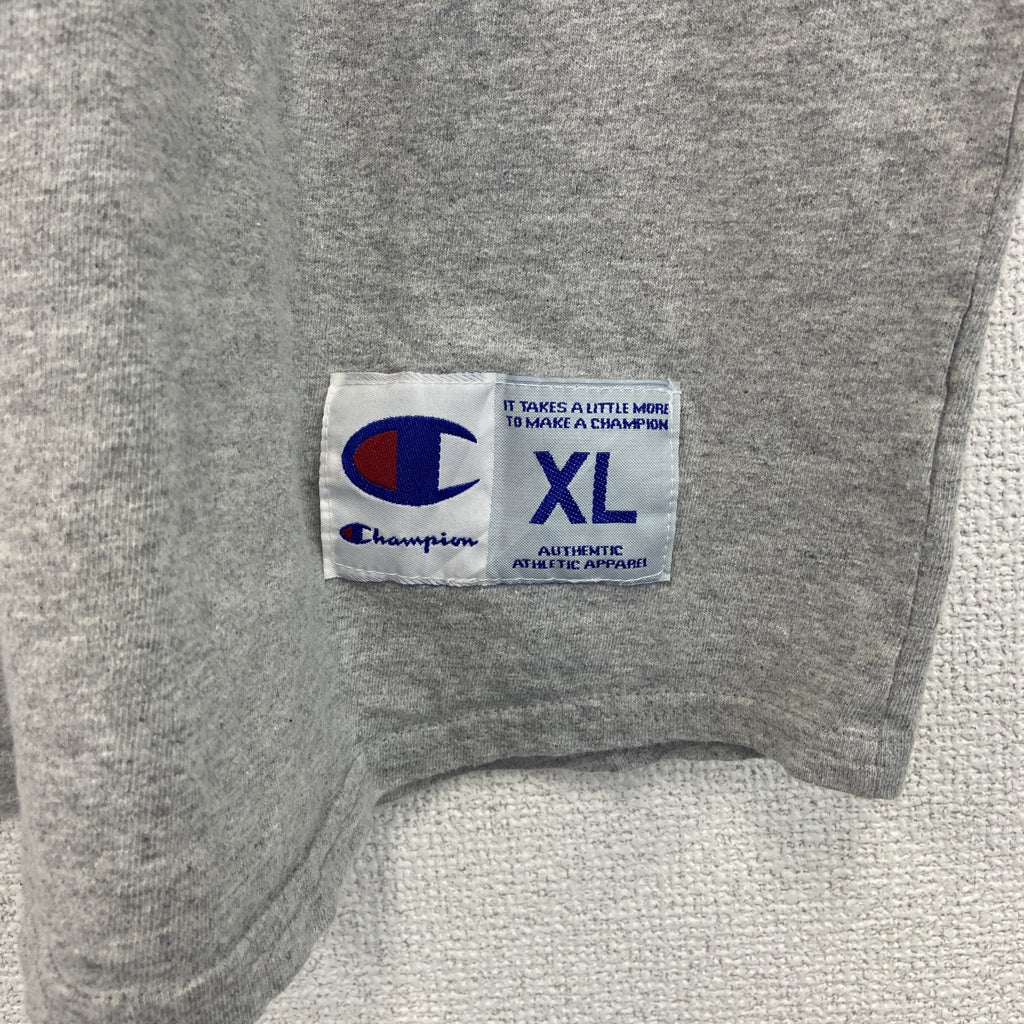 古着 used　チャンピオン　ラグラン　長袖プリントTシャツ　両面プリント　赤　灰色　レッド　グレー　XLサイズ