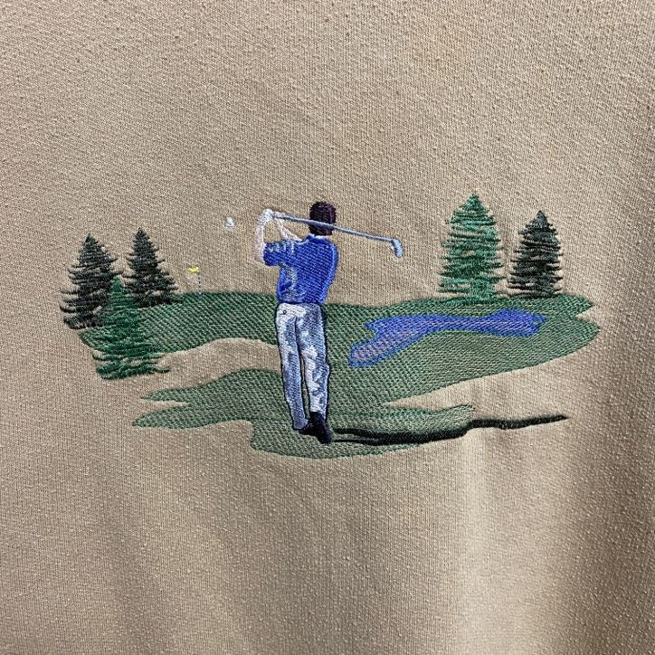 古着 used　M&CSPORT　長袖刺繍スウェット　トレーナー　ゴルフ　スポーツ　茶色　レトロ　ビッグシルエット　XLサイズ