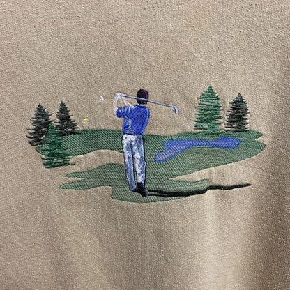 古着 used　M&CSPORT　長袖刺繍スウェット　トレーナー　ゴルフ　スポーツ　茶色　レトロ　ビッグシルエット　XLサイズ