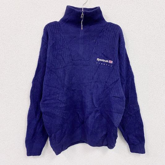 ～00s　Reebok　リーボック　ハーフジップウールニットセーター　ヴィンテージ　紺　ネイビー　Sサイズ