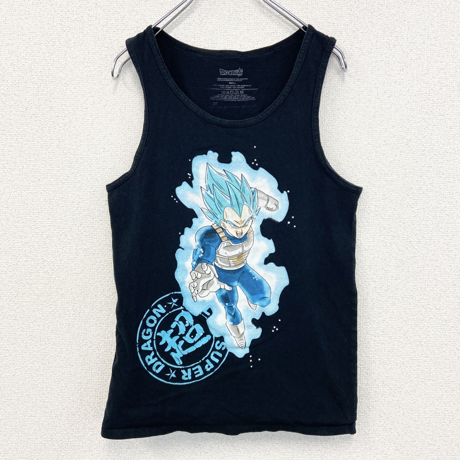 古着 used　半袖アニメタンクトップシャツ　ノースリーブ　ドラゴンボール　ベジータ　黒　ブラック　Sサイズ