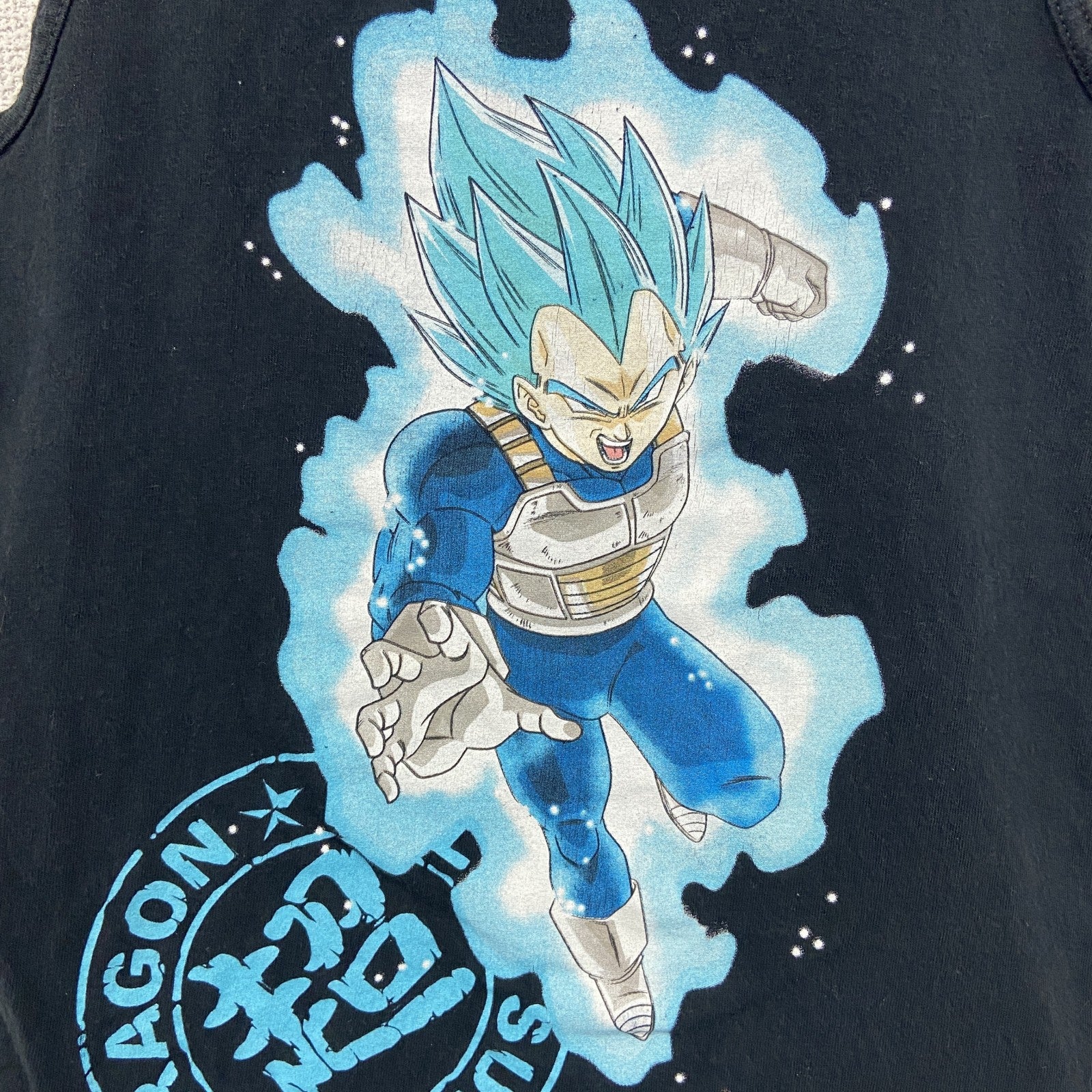 古着 used　半袖アニメタンクトップシャツ　ノースリーブ　ドラゴンボール　ベジータ　黒　ブラック　Sサイズ