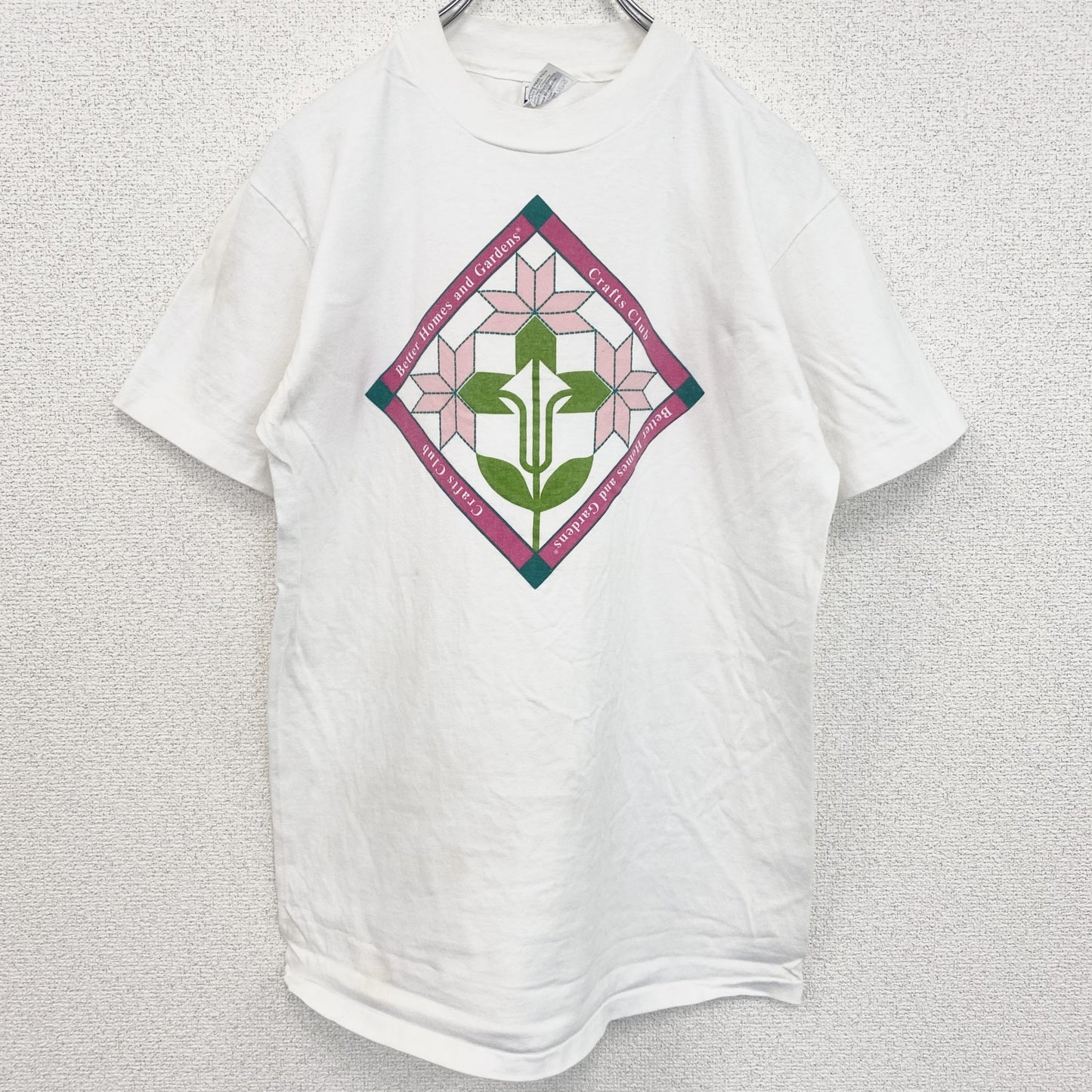 古着 used　ヘインズ　半袖プリントTシャツ　花　100%コットン　USA製　レトロデザイン　シングルステッチ　白　Mサイズ