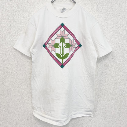 古着 used　ヘインズ　半袖プリントTシャツ　花　100%コットン　USA製　レトロデザイン　シングルステッチ　白　Mサイズ