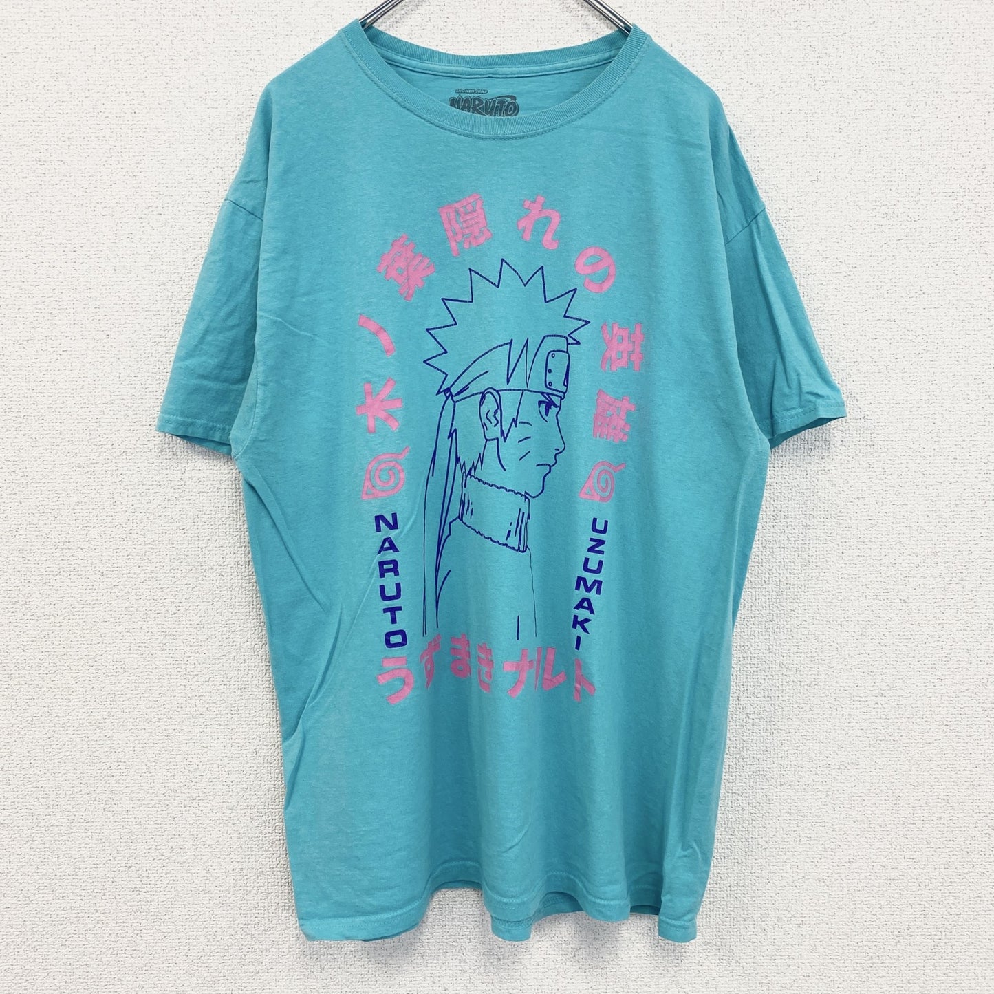 古着 used　NARUTO　ナルト　半袖プリントTシャツ　アニメ　ライトブルー　水色　クルーネック　少年ジャンプ　Lサイズ