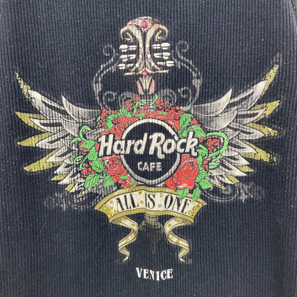 古着 used　半袖音楽タンクトップシャツ　ノースリーブ　ハードロックカフェ　100%コットン　黒　ブラック　Mサイズ