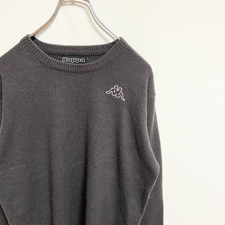 古着 used　Kappa カッパ　長袖ワンポイントロゴ刺繍ニット　セーター　ノームコア　シンプル　ダークグレー　Lサイズ