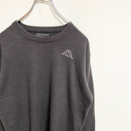 古着 used　Kappa カッパ　長袖ワンポイントロゴ刺繍ニット　セーター　ノームコア　シンプル　ダークグレー　Lサイズ