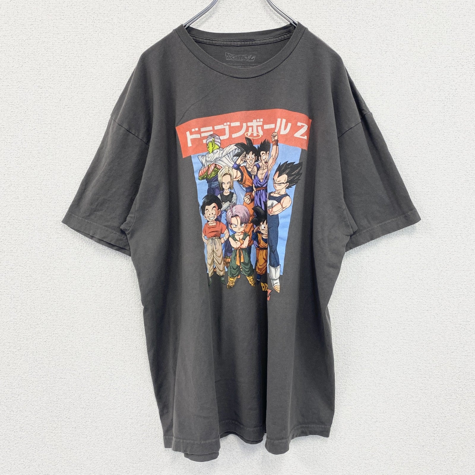 古着 used　ドラゴンボールZ　DRAGON BALL　半袖アニメプリントTシャツ　グレー　孫悟空　ベジータ　2XLサイズ