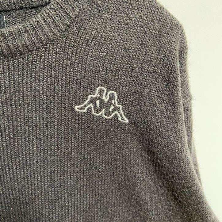 古着 used　Kappa カッパ　長袖ワンポイントロゴ刺繍ニット　セーター　ノームコア　シンプル　ダークグレー　Lサイズ
