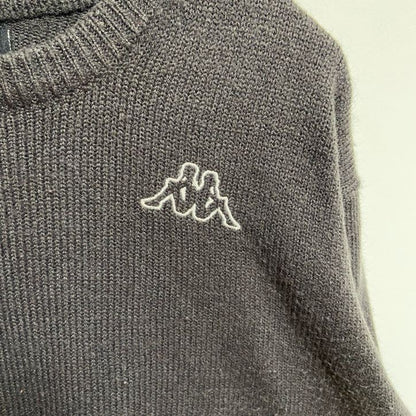古着 used　Kappa カッパ　長袖ワンポイントロゴ刺繍ニット　セーター　ノームコア　シンプル　ダークグレー　Lサイズ