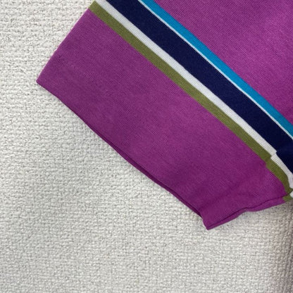 古着 used　ペンギンクラブ　半袖ポロシャツ　ストライプ　USA製　レトロデザイン　シングルステッチ　紫　パープル　Mサイズ