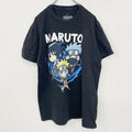 古着 used　半袖アニメプリントTシャツ　ナルト　サスケ　カカシ　黒　ブラック　クルーネック　レトロデザイン　Lサイズ