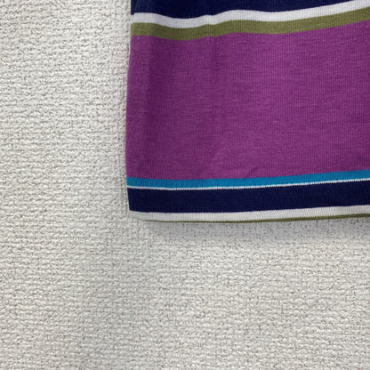 古着 used　ペンギンクラブ　半袖ポロシャツ　ストライプ　USA製　レトロデザイン　シングルステッチ　紫　パープル　Mサイズ