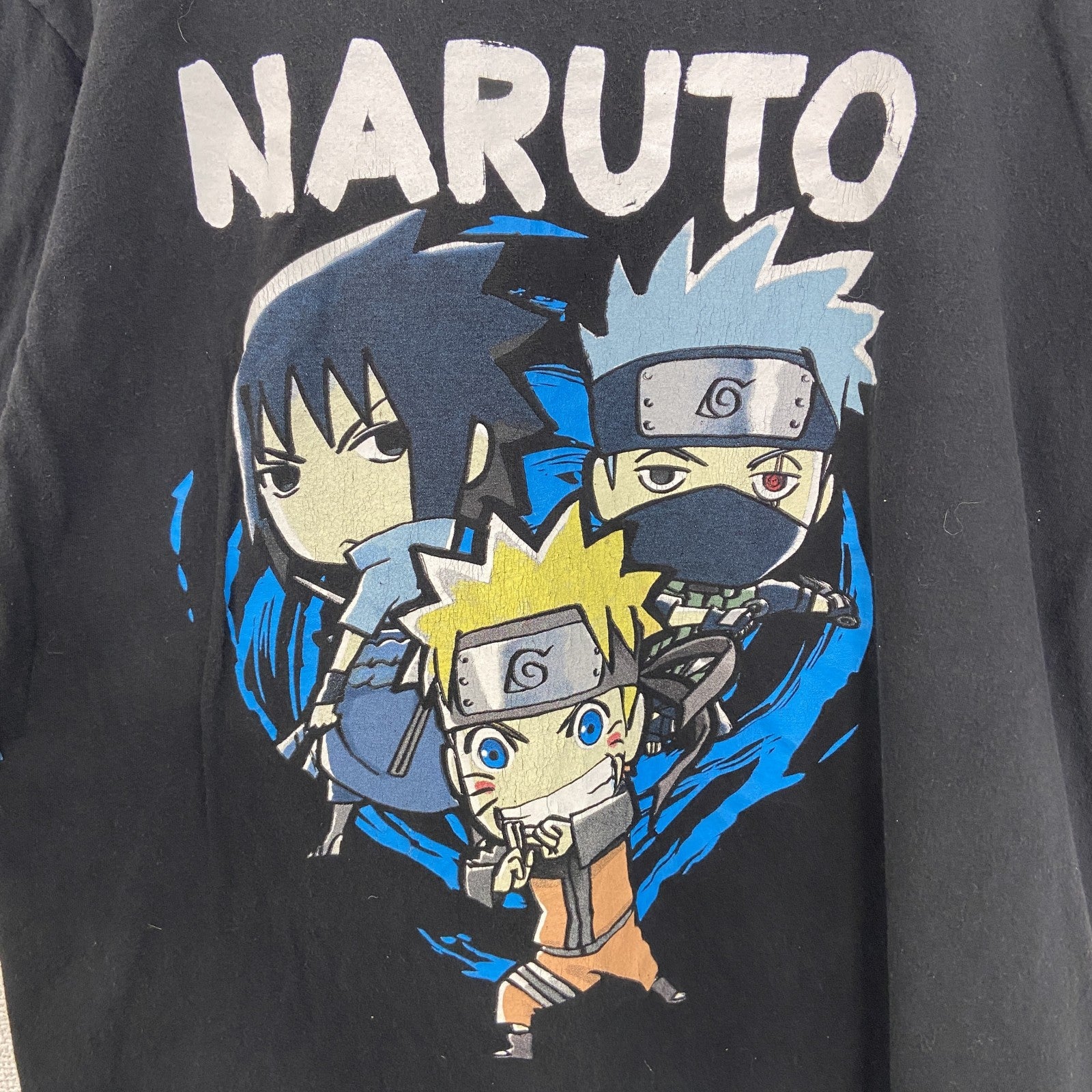 古着 used　半袖アニメプリントTシャツ　ナルト　サスケ　カカシ　黒　ブラック　クルーネック　レトロデザイン　Lサイズ