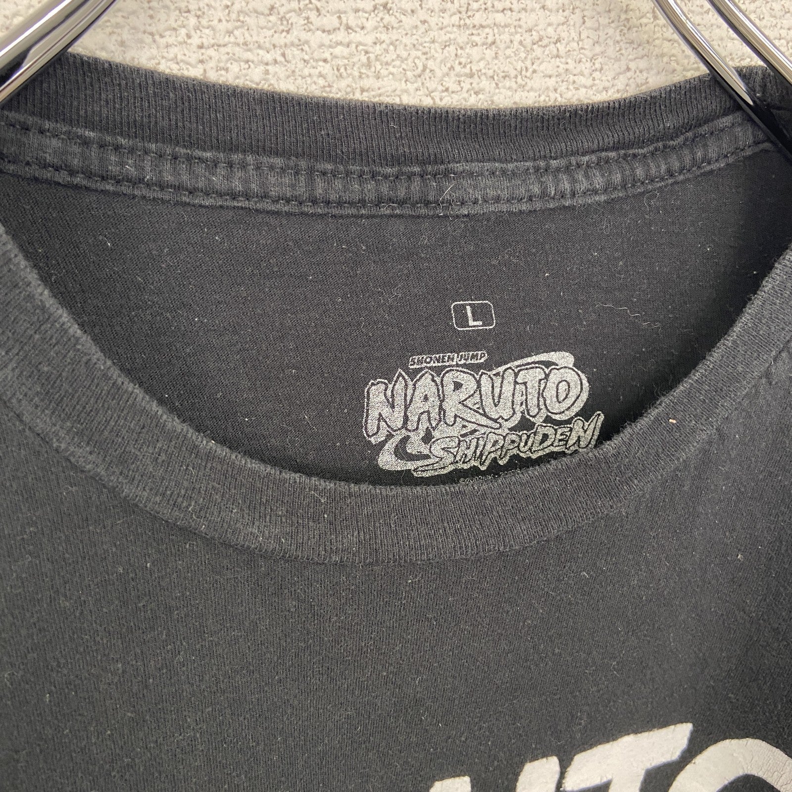 古着 used　半袖アニメプリントTシャツ　ナルト　サスケ　カカシ　黒　ブラック　クルーネック　レトロデザイン　Lサイズ