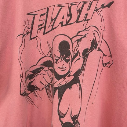 古着 used　半袖プリントTシャツ　フラッシュ　DCヒーロー　ピンク　クルーネック　レトロデザイン　Lサイズ