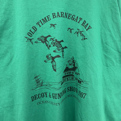 古着 used　90s　Hanes ヘインズ　半袖プリントTシャツ　シングルステッチ　緑　ヴィンテージ　レトロ　XLサイズ