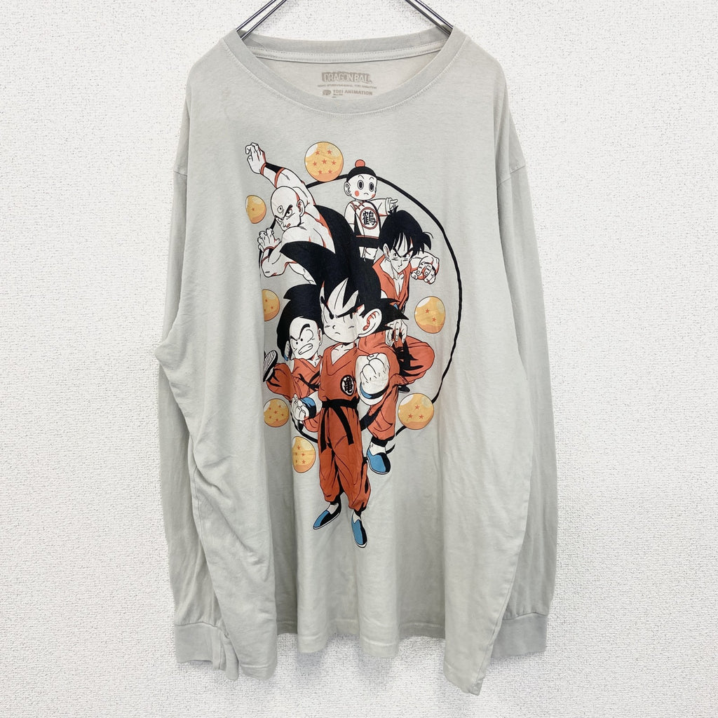 古着 used　半袖アニメプリントTシャツ　ドラゴンボール　灰色　ライトグレー　クルーネック　レトロデザイン　2XLサイズ